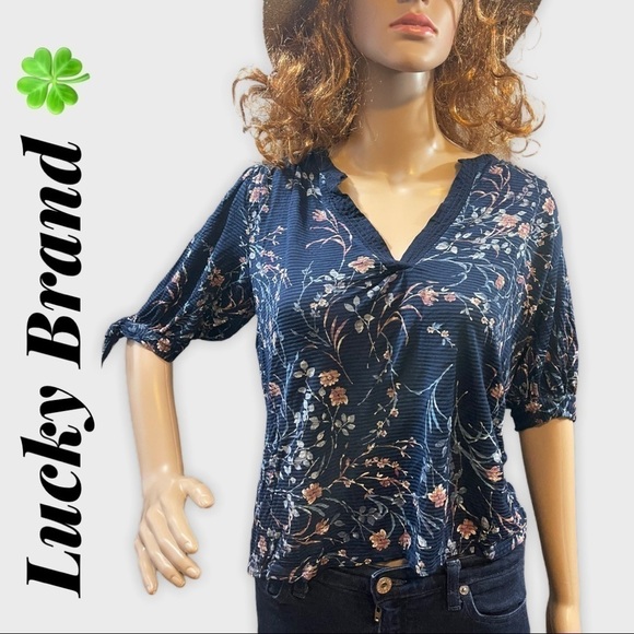 Lucky Brand Blue Floral Boho Top - Picture 1 of 8